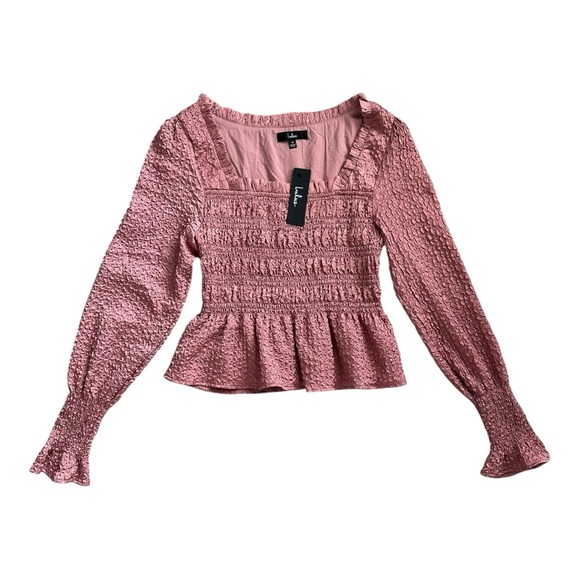 Lulus Pink Smocked Square Neck Long Sleeve Top - Picture 1 of 4
